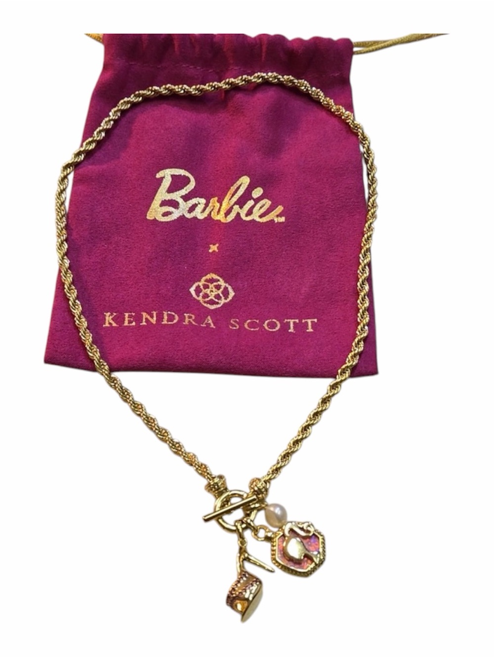 Kendra Scott Barbie X Gold rope chain Charm
Necklace high heel pearl pendant NWT